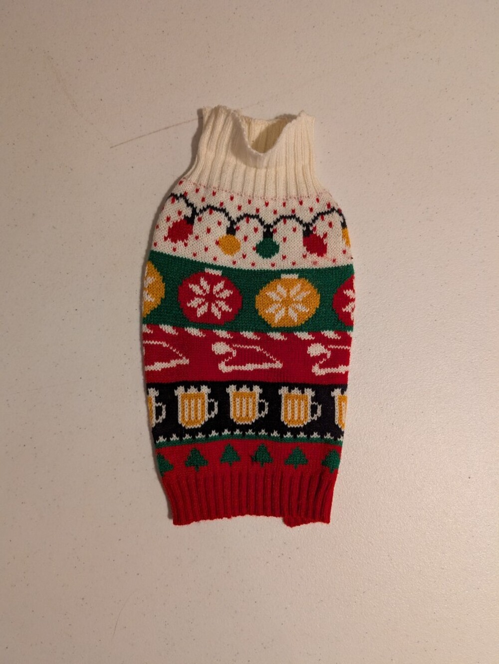 Festive Holiday Knit Dog Sweater - Red, Green, White, Yellow